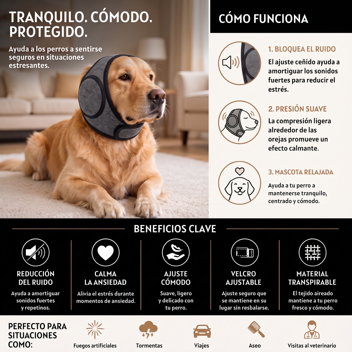 Rincón Peludo® | Protector Acústico Antiestrés para Perros