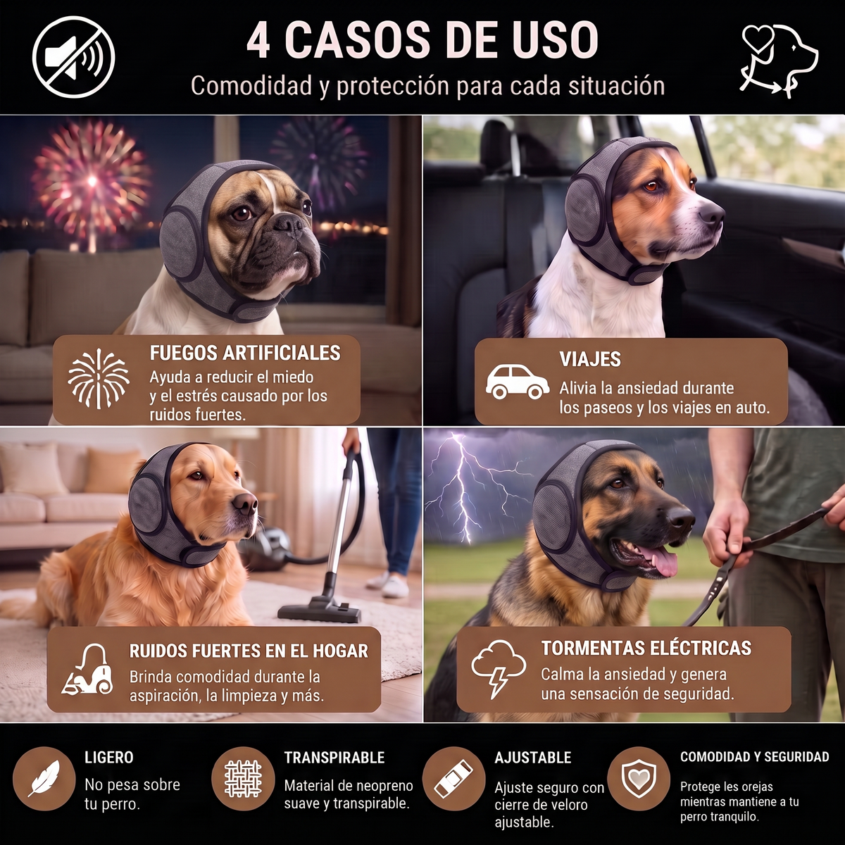 Rincón Peludo® | Protector Acústico Antiestrés para Perros